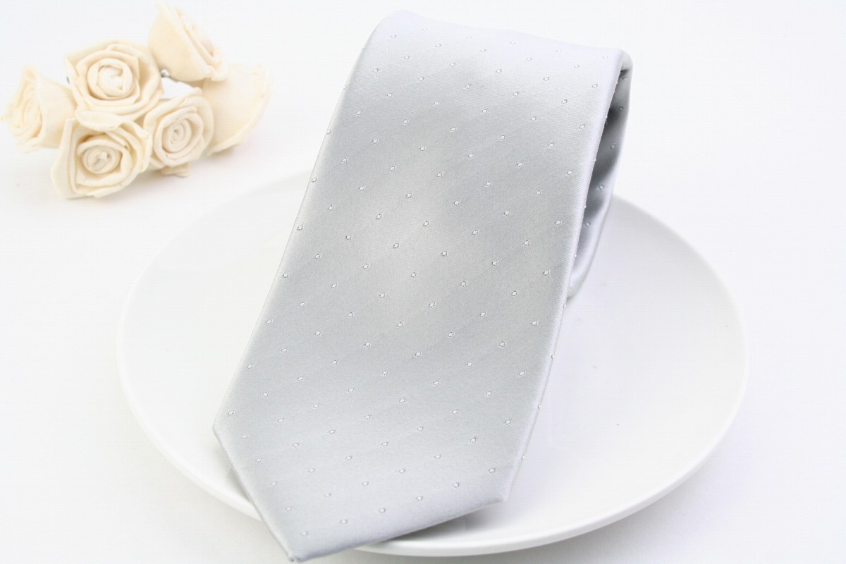 ネクタイ Satin dot2 シルバー グレー サテン ドット 織り 無地