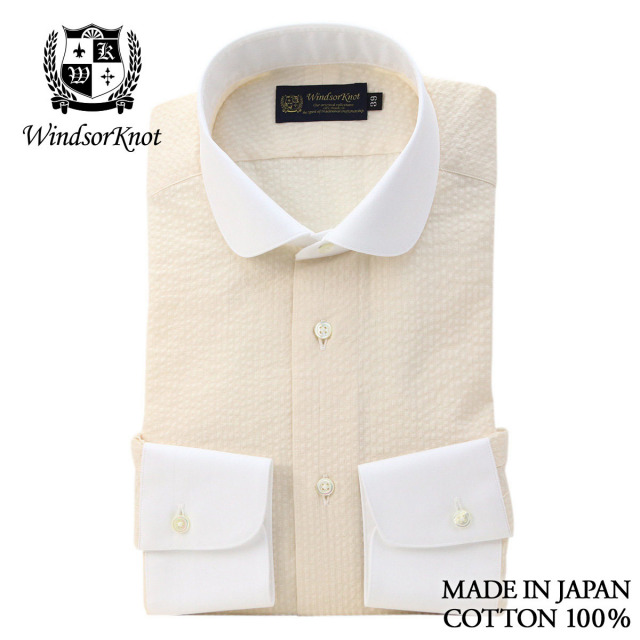 ウィンザーノット シアサッカー クレリック ドレスシャツ ラウンドカラー ベージュ 無地 スリム ワイシャツ 日本製 綿100%