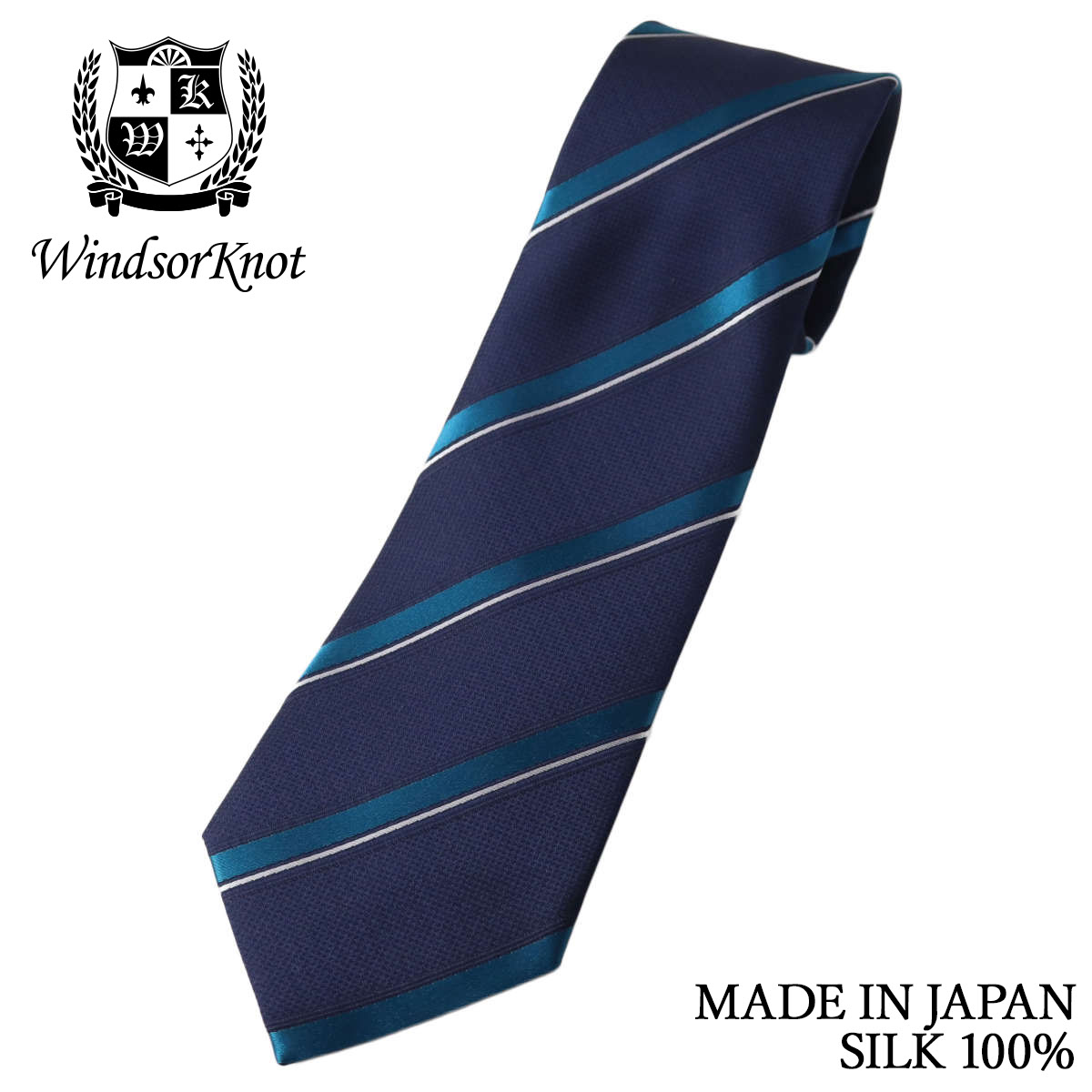 ネクタイ ウィンザーノット ネクタイ ストライプ ネイビー×ターコイズ